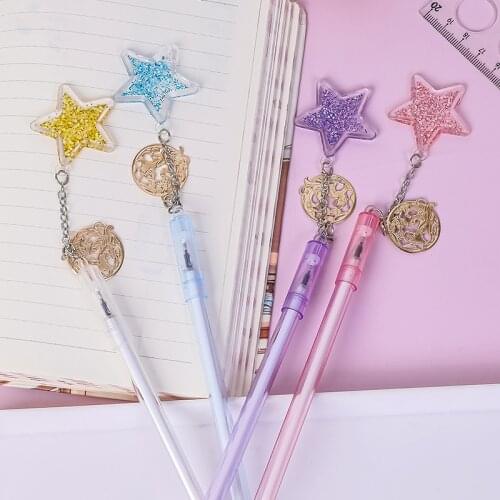 4 pcs/lot Starfish sequins Pendant black ink Gel Pen Signature Pen Escolar Papelaria School Office Supply Promotional Gift