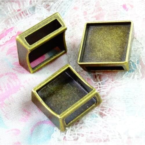 40pcs 15*15MM Inner Size Antique Bronze Square Leather Slider Beads Blank Cabochon Base Setting Diy Bracelets Making