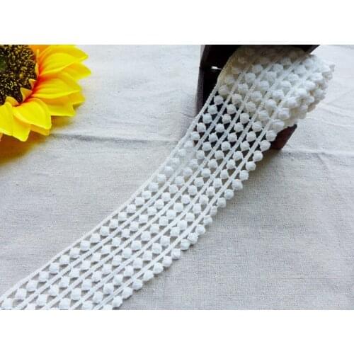5 Yards Ivory White Circle Lace Trim Ball Fringe Lace Ribbon DIY Sewing Accessory Hollowed Out Cotton Fabric 5.5CM Wide