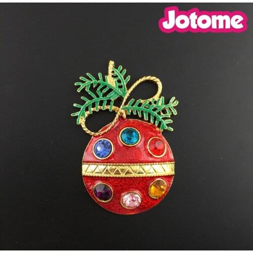 50pcs/lot Rhinestone Enamel Christmas Ball Ornament Pin Brooch