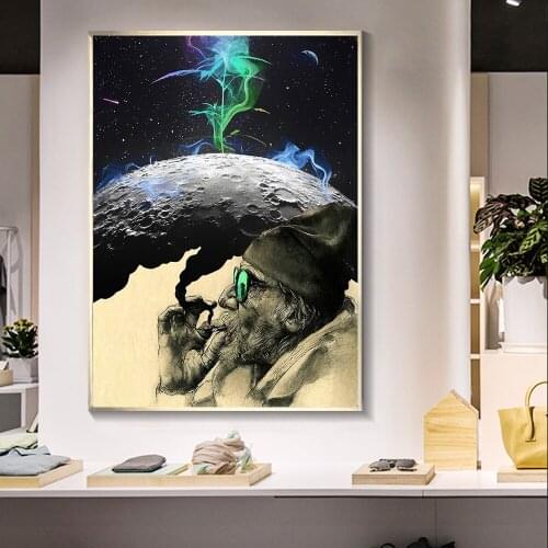 Abstract Moon and Old Man Canvas Paintings Wall Art Prints Poster Living Room Decor Decorative Paintings On The Wall Home Decor
