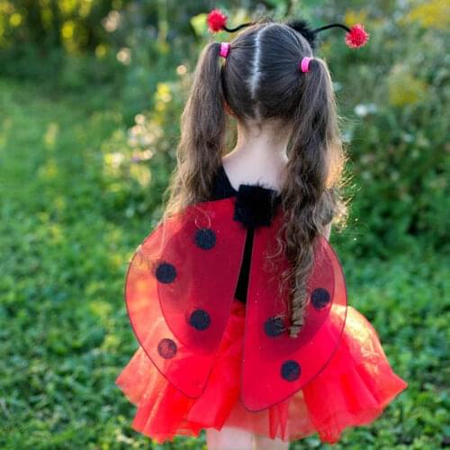 Children Girls Princess Red Ladybird Wing Headband Skirt Fairy Cosplay Set Christmas Halloween Costume Props Party Decor