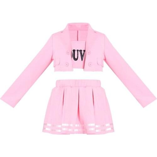 Children Jazz Dance Costume Fashion Pink Ballroom Cute Girls Street Performance Hip Hop Clothes Danceing Top Pants Stage Outfit