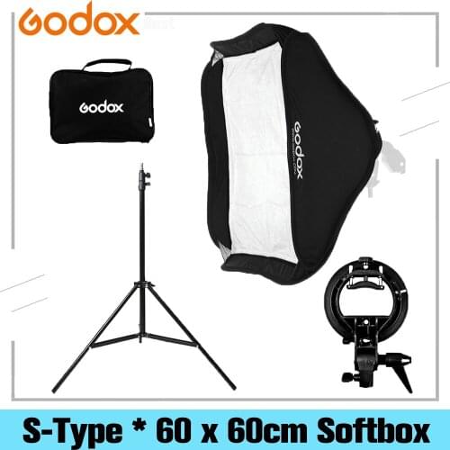 Godox S-Type Speedlite Bracket Bowens Mount Holder + 60 x 60cm Softbox for Studio Photography