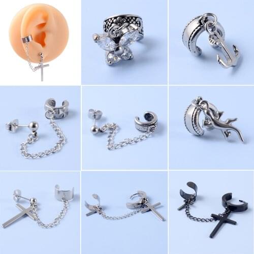 1pc Punk Ear Cuff Ear Helix Cartilage Fake Piercing Jewelry Adjustable Ear Clip Non Pierced Dangle Earrings Conch Cuff Earring