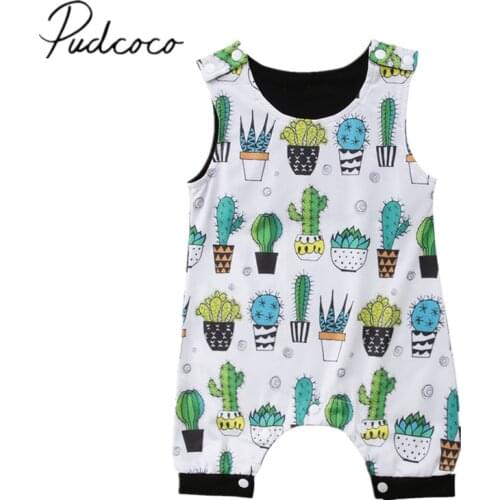 2018 Brand New Newborn Infant Toddler Baby Boy Girl Floral Sleeveless Romper Jumpsuit Clothes Cactus Outfit Summer Sunsuit