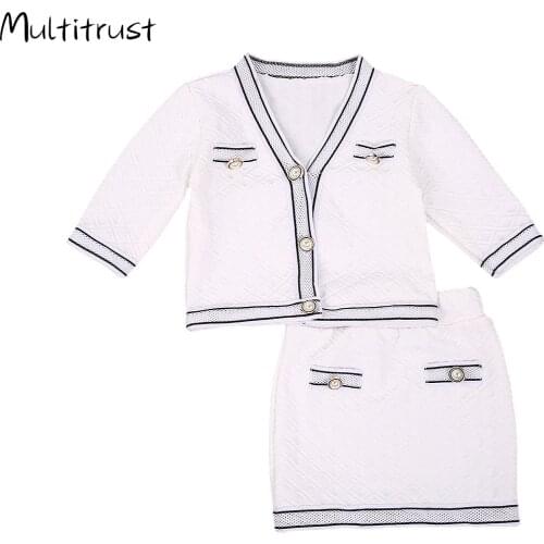 1-5Y Fashion Children Girls Clothing Sets Autumn Kids Girls Long Sleeve Button Cardigan Coat Jacket+Mini Skirts Warm Outfits