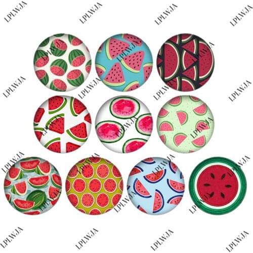 LPLWJA 10pcs Mix Summer Fruits Watermelon Round Photo Glass Cabochon Dome Demo Flat Back Making Jewelry Findings
