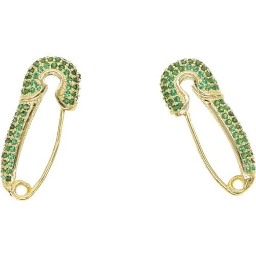 Copper Gold color with Green stone Safety Pin Earrings Ear Studs Dangle Punk Gothic Piercing Charm