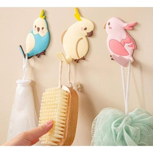 Cartoon Parrot Hook Bendable Sticky Hooks Room Decor Hanger Wall Shelf Key Holder Home Decoration Accessories Organizer