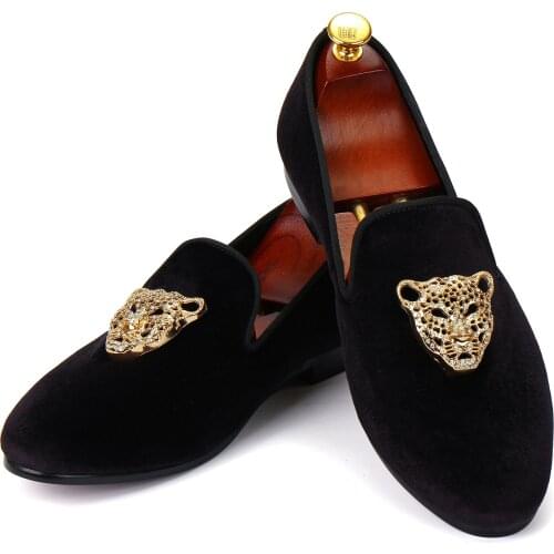 Harpelunde Men Velvet Loafer Shoes Animal Buckle Black Dress Shoes Size 6-14