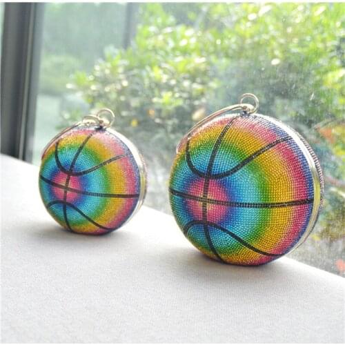 New Design Rainbow Women Evening Bags Ball Shaped Diamonds Small Day Clutch With Handle Chain Shoulder Handbags Purse