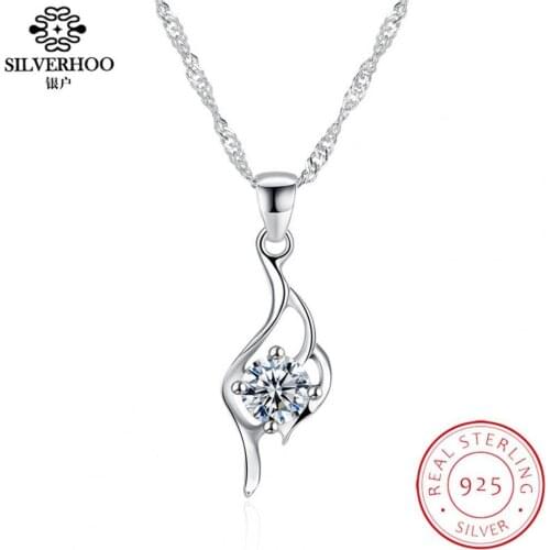 SILVERHOO Glossy Surface Women Necklace Shiny Comfortable Wearing Cubic Zirconia Silver Plated Collarbone Necklace Ladies
