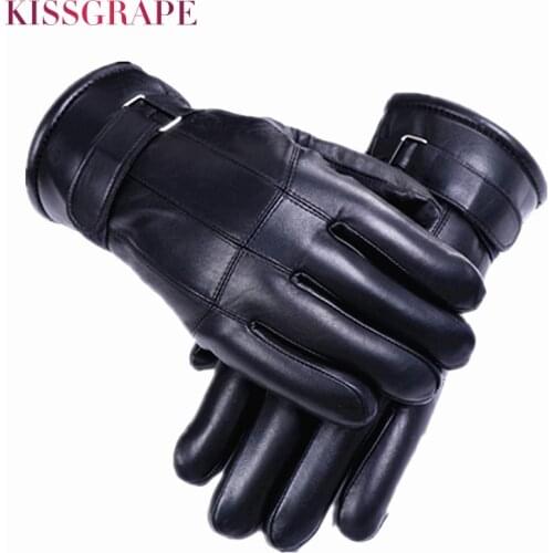 Plus Size Natural Fur Gloves for Men Winter Warm Thick Sheep Leather Woollen Gloves Mens Super Warm Guantes Black Windproof