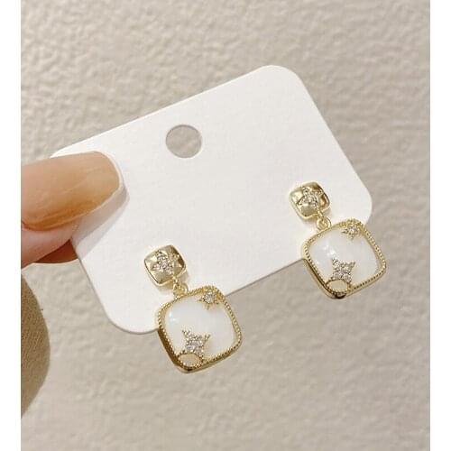 PERMIH Korean Geometry Metal Gold Earrings For Women Shiny White Zircon Female Earrings 2021 Trend Earrings Fashion Jewelry