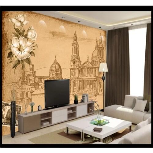 Xuesu Retro European and American style castle building background wall professional custom 8D waterproof wallpaper