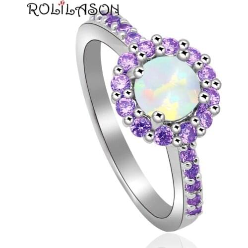 ROLILASON Delicate Rings for Women White Fire Opal silver plated Wedding Jewelry Rings USA #6#7#8#9#10 OR848