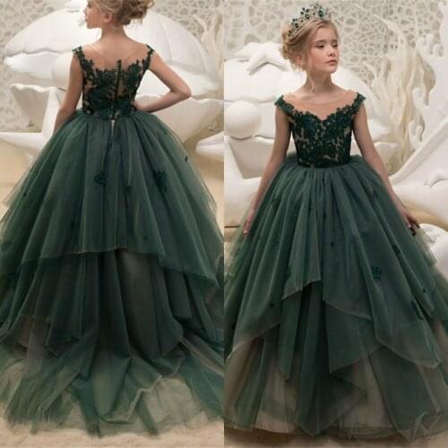 HOT Flower Girl Dresses for Weddings Banquet Dress Girl Beaded Birthday First Communion Dresses Petals Long Sleeves Ball Gown