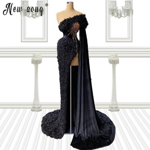 Luxury Strapless Evening Dress Beaded Cape Sleeve Party Gown 2021 Sexy Women Formal Party Night Side Split Prom Dresses