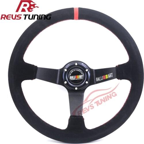 Ralliart 350mm Deep Dish Suede Leather Racing Car Steering Wheel