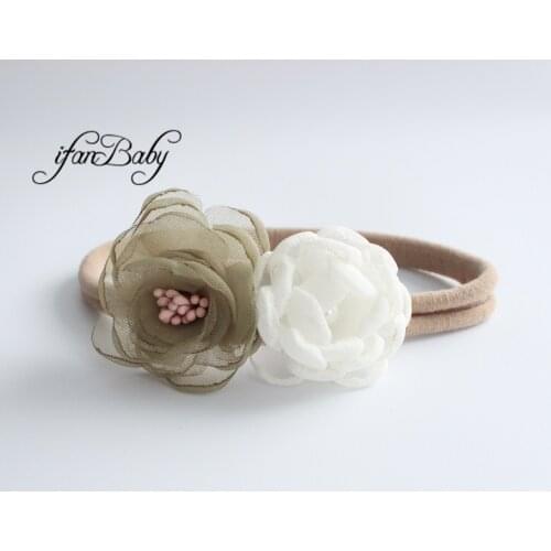 Chic burn flower headband kids girl nylon elastic headband Fabric flower headband