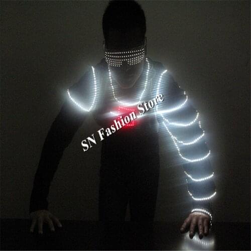 T23-2 LED light robot dance costume party bar clothes dj ballroom dance led costumes led glasses cosplay singer stage show wears