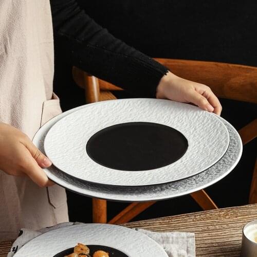 Creative stone pattern 12-inch ceramic European Western restaurant pasta dish steak plate embossed French main meal plate