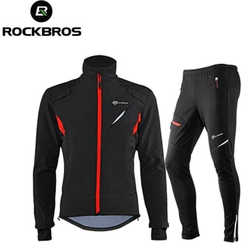 ROCKBROS Cycling Set Winter Thermal Fleece Sportswear Windproof Jacket Trousers Outdoor Sport Suit Man Woman Bike Clothing Set