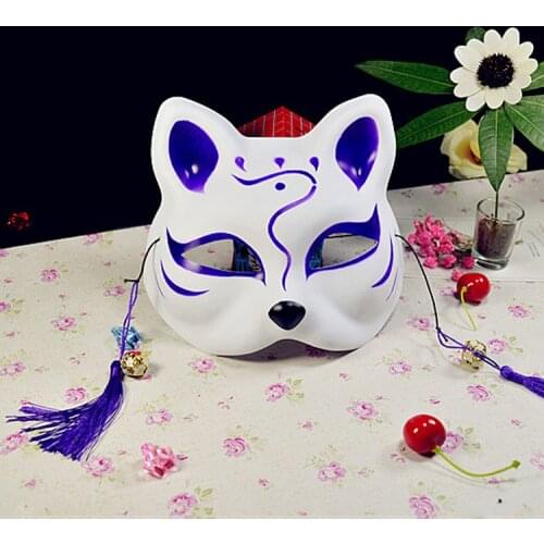 Japanese Fox Masks Full Face Hand-painted Style PVC Fox Cat Mask Cosplay Masquerade Festival Ball Kabuki Kitsune Cosplay Costume