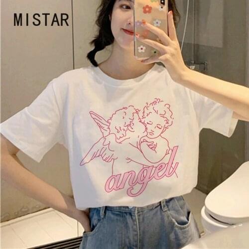 Angel Aesthetic T Shirt Women Harajuku Korean Style T-shirt Cute Casual White Tshirt 90s Print Graphic Fashion Top Tee Female