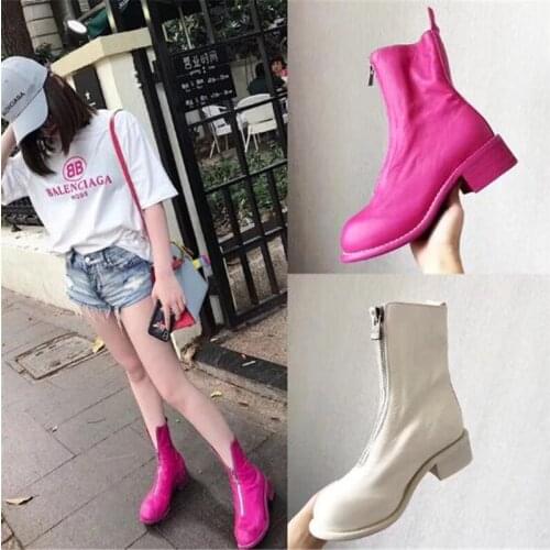 Booties Mujer Front Zipper Retro Tube Women Boots 2018 Autumn Winter Boots Leather Mid Low-heeled Martin Boots Shoes Botas Mujer