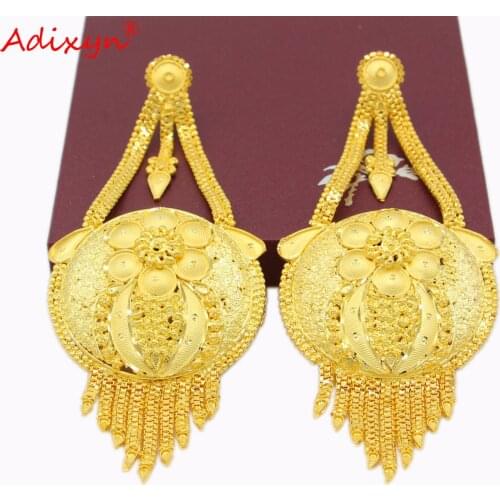 Adixyn New Dubai Plus Big Size Wedding Tassel Earring for Women Gold Color Jewelry Ethiopian/Arab/Inidan/Nigerian Gifts N04063