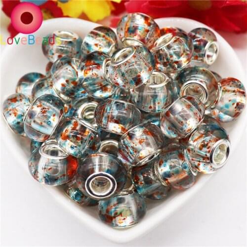 10Pcs Large Hole Handmade Murano Charms Spacer Beads Silver Plated Fit Pandora Bracelet Bangle Snake Chain DIY Jewelry Making