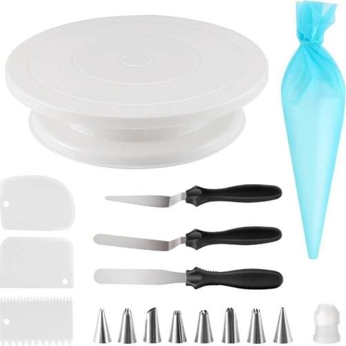 17 Pcs/Pack Cake Nozzle Turntable Scrapers Homemade Cake Cookies Baking Tools DIY Dessert Stainless Steel Decorating Mouth
