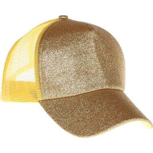 2021 CLH5218 Fashion Young Lady Cap SUMMER Mesh Open Back Horsetail Bling Mesh Baseball Cap