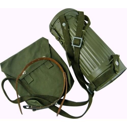 WWII WW2 GERMAN ARMY BOX MILITARY ARMY GAS MASK CANISTER CONTAINER AND GAS MASK CAPE CARRY BAG