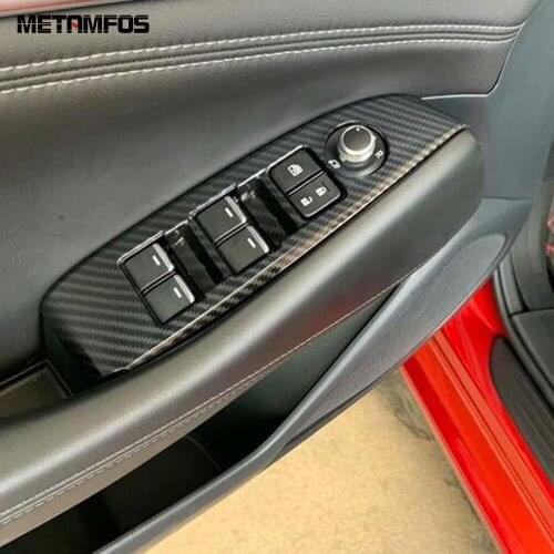 Window Lift Switch Cover Trim For Mazda 6 M6 Atenza 2019 2020 2021 Carbon Fiber Inside Armrest Frame Interior Car Accessories
