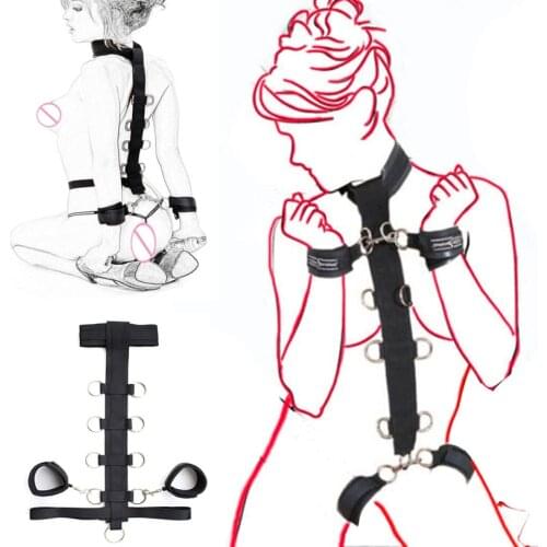 BDSM Sex Product Sex Slave Restraint Neck Collar Waist Belt To Handcuffs Connect Arm Binder Bondage Wrist Cuff SM Sex Flirt Toys