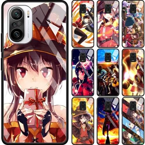 Japan Anime Konosuba Megumin Transparent Glass Case For Redmi Note 9S 9 8 Pro 8T 7 9C 9S 6A 10 K40 K30 9T 8A Bumper
