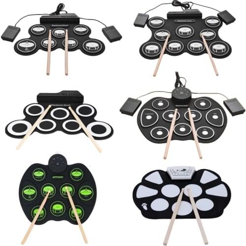 Digital Electronic Drum Kit Compact Size USB Roll-Up Silicon Drum Set 7 Drum Pads with Drumsticks Foot Pedals Drum Accessories