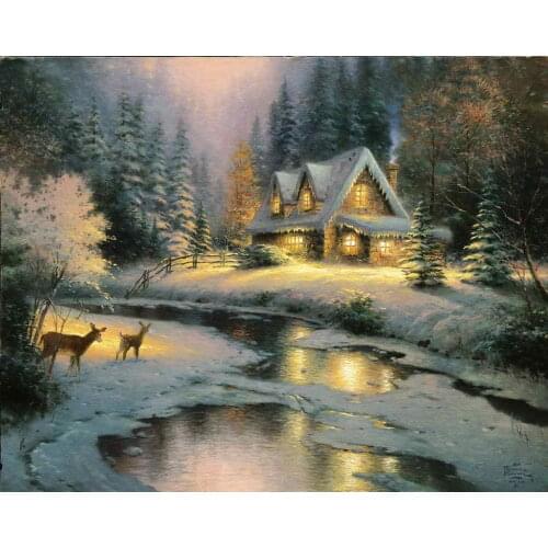Deer Creek Cottage Thomas Kinkade HD Canvas Print Living Room Bedroom Wall Pictures Art Painting Home Decoration No Frame