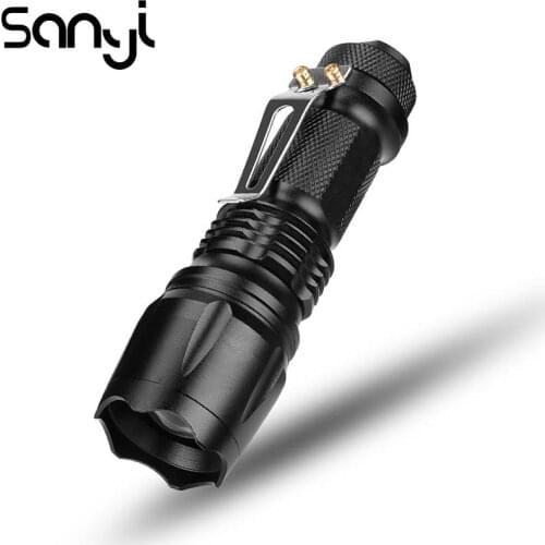 SANYI 3800 LM Flashlight Torch LED XPE Zoom Portable Lantern Power by 1*AA or 1*14450 Battery Tail Cap Click Mini Lamp