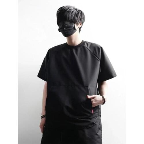 Mens summer classic black solid color half original style round collar loose half sleeve casual T-shirt