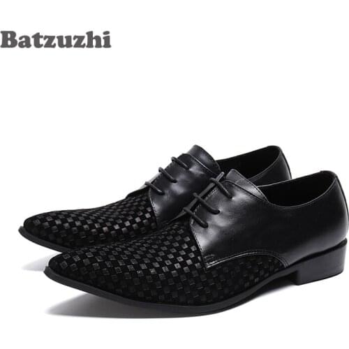 Batzuzhi Italian Leather Mens Dress Shoes Pointed Toe Black Business Leather Shoes Lace-up Formal Dress Shoes, Big US6-US12