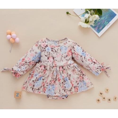 FOCUSNORM 0-24M Infant Baby Girls Boys Cute Rompers Flowers Printing Long Sleeve Ruffles Dress Jumpsuits