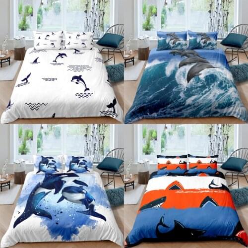 3D Dolphin Printing Bedding Set For kid Children boys King Queen Size Bedroom Duvet Cover Sets Luxury 2/3pc Quilt Cover