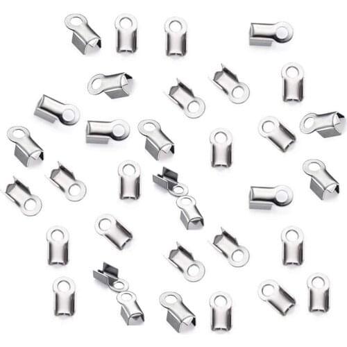 50pcs/lot Stainless Steel Clasps Cord End Caps String Bracelet Bead Connectors For Jewelry Making DIY Jewelry Findings