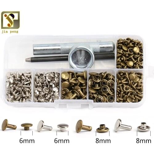 Leather Rivets of Metal Tubular Metal Double-sided Silver Bronze Rivets with Fixing Tool Kit For Belts DIY Crafts Mayitr