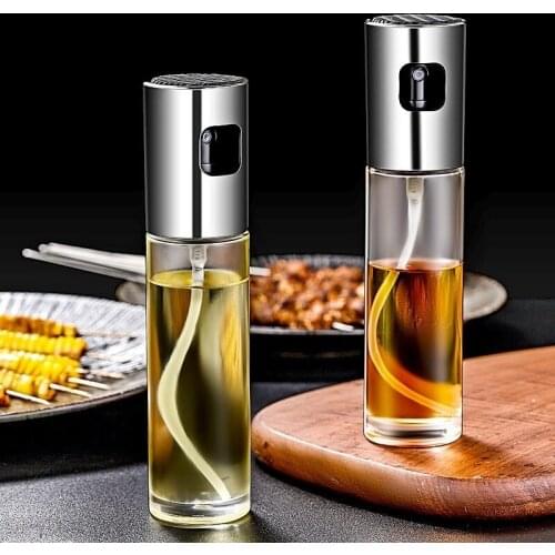 Kitchen Stainless Steel Oil Sprayer Bottle Push Type Spray Pump Oil Pot BBQ Sprayer Oil Dispenser Cookware Kitchen Tools