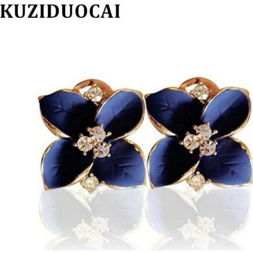 Kuziduocai New ! Fashion Exquisite Jewelry Luxurious Shiny Upscale Rhinestones Leaf Clover Stud Earrings For Women Girl Gift 325